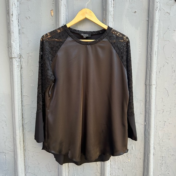Dotty Black Satin + Lace Blouse, Size M - Picture 4 of 9